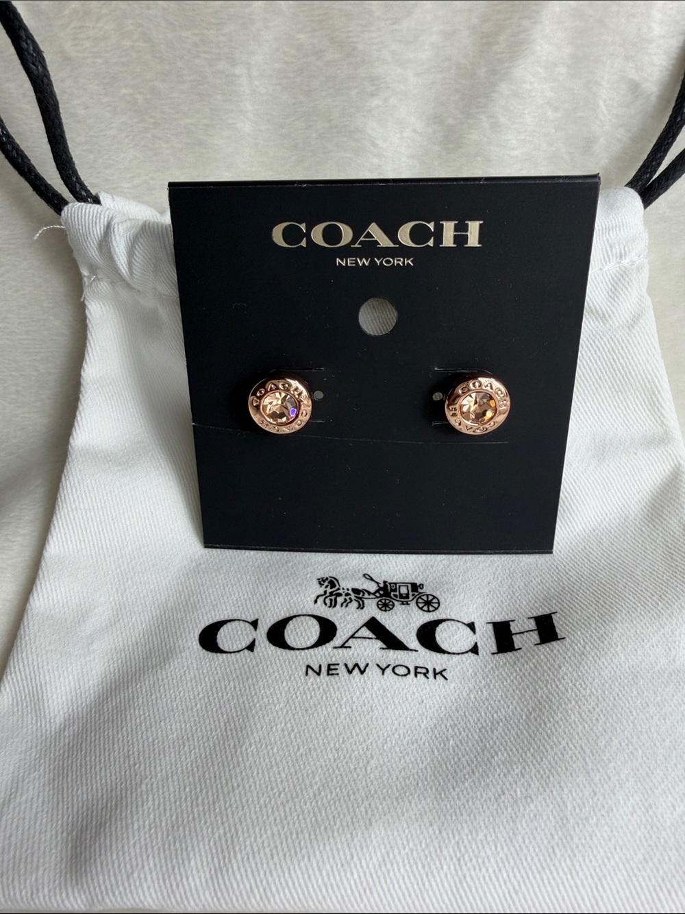 COACH Rose Gold-Tone Sparkling Crystal Logo Stud Earrings